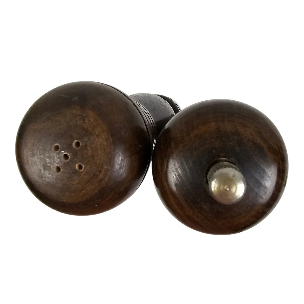 Vintage Dark Wood Salt Shaker and Pepper Mill Set 10 Inch Spindle Turned Brown